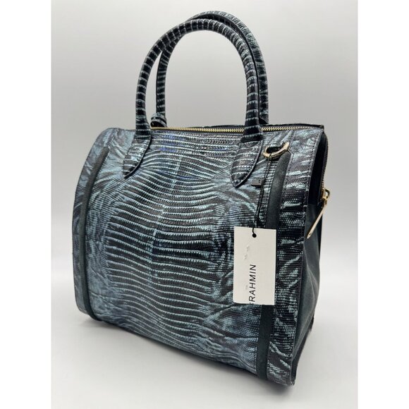 BRAHMIN Caroline croc embossed leather satchel crossbody + Dust bag - Slate Blue - Picture 2 of 14